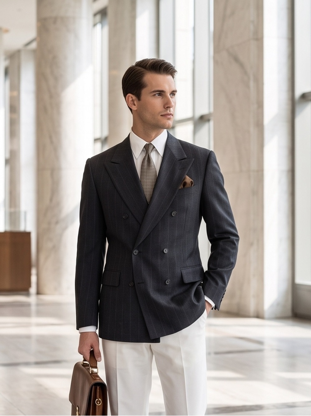 Men's Double-Breasted Navy Pinstripe Blazer